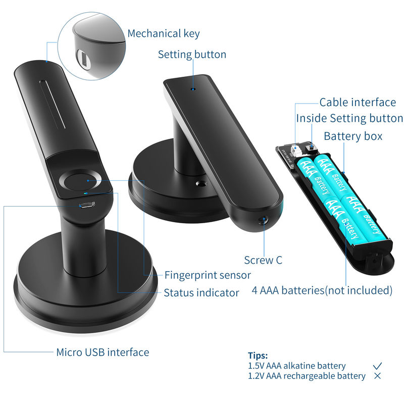 D01 スマートキーレスエントリー ドアロック ハンドル付き,指紋 ドアロック 部屋/オフィス/アパートメント