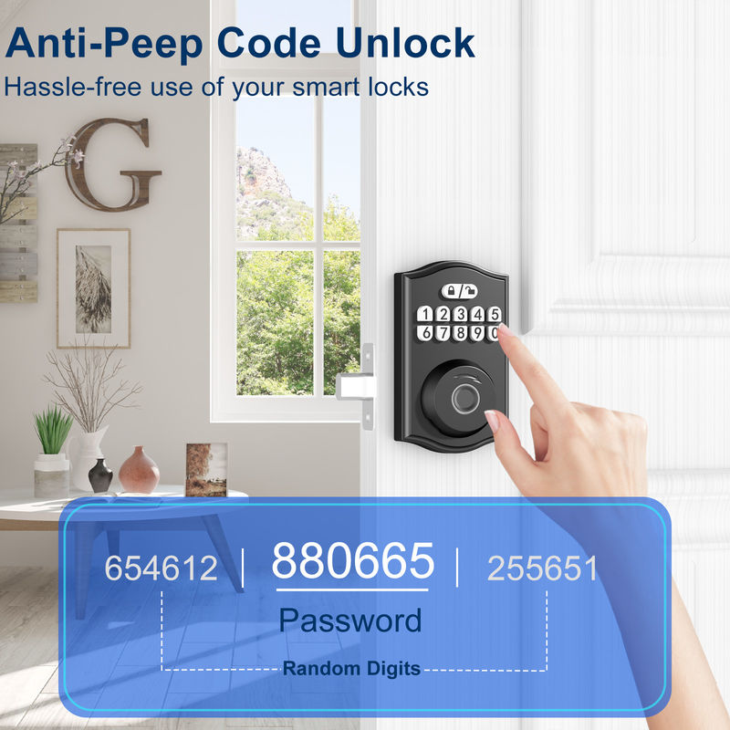 スマートロック X02 スマートドアロック,鍵なしエントリードアロック,指紋ドアロック 2つのキー付きキーボードデッドボルト