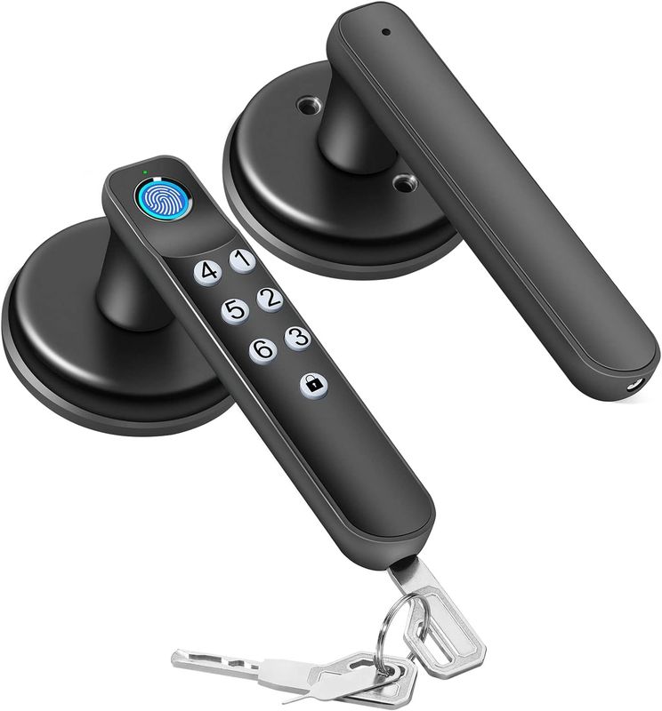 Foxgard T01 スマートドアロック 鍵なしエントリー,亜鉛合金,指紋&アプリ制御,家庭およびオフィスセキュリティ